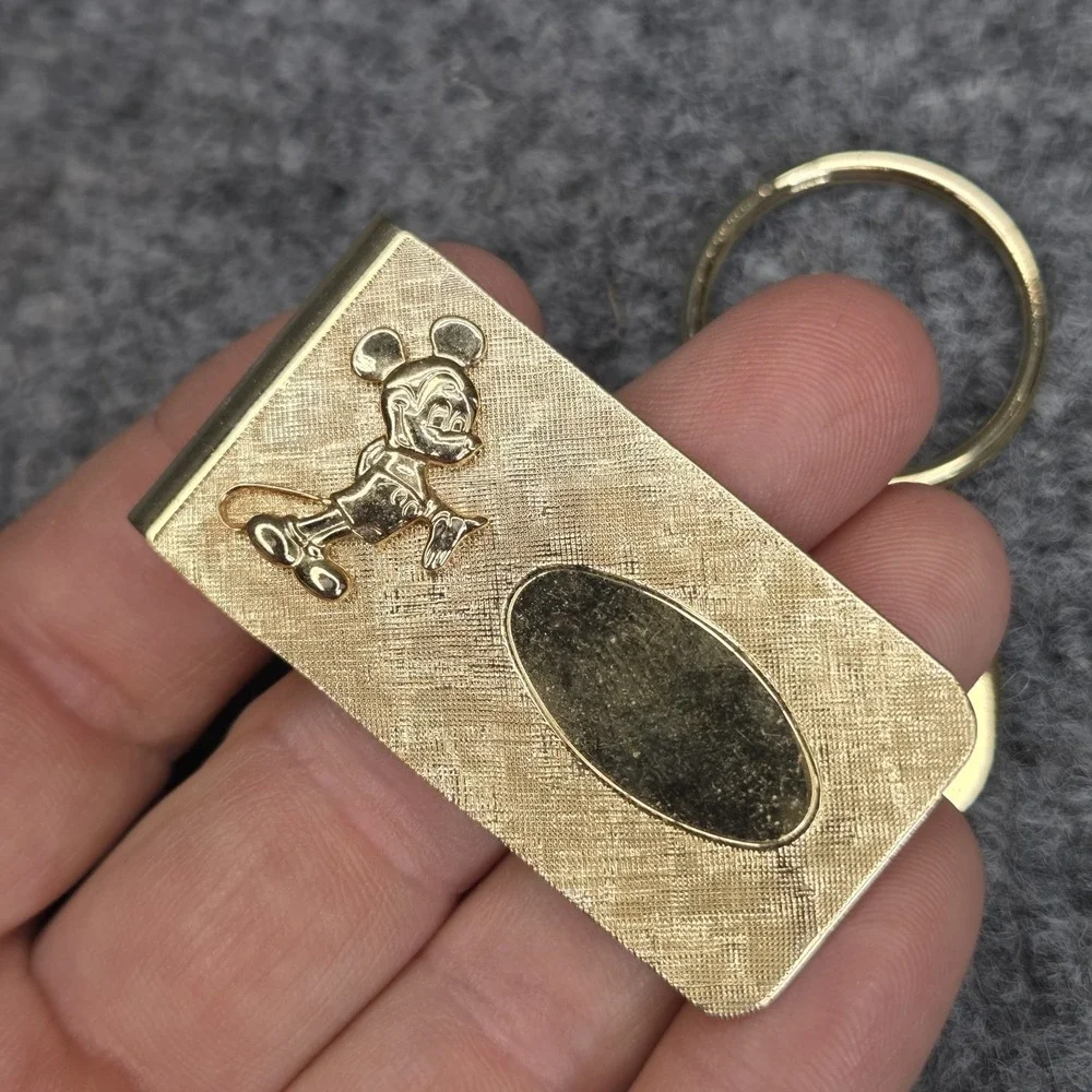 Vintage Walt Disney Productions Mickey Mouse Gold Tone Money Clip & Keychain
